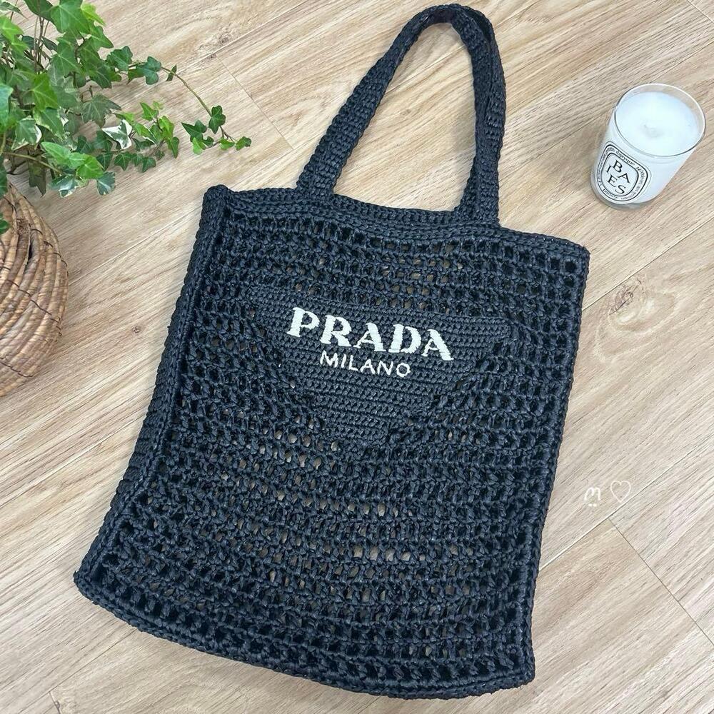 PRADA crochet tote bag basket raffia
